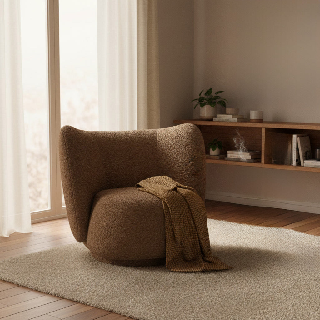 Rico Lounge Chair - Swivel - Raw Bouclé Tan