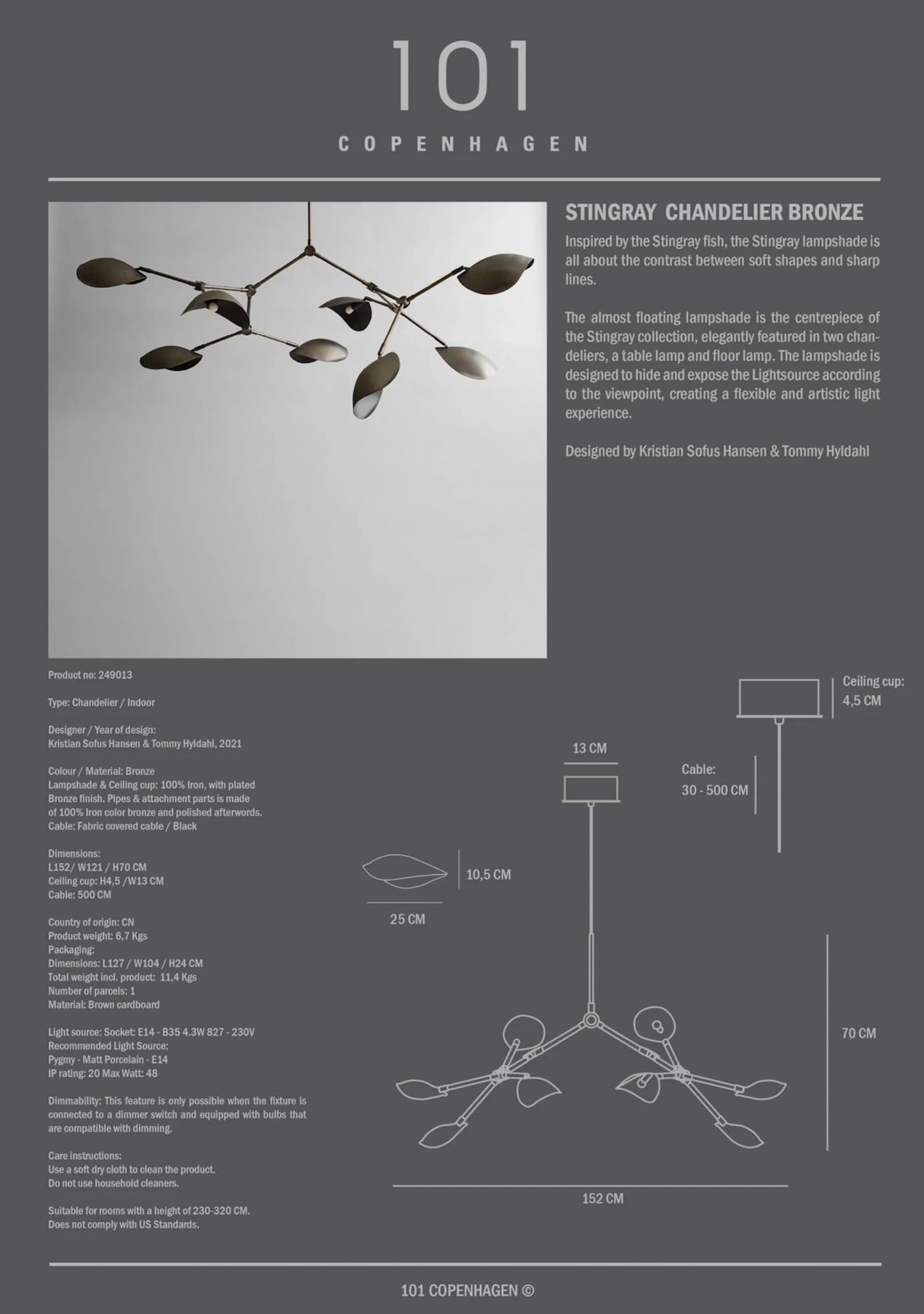 Stingray Chandelier - Bronze (5m)