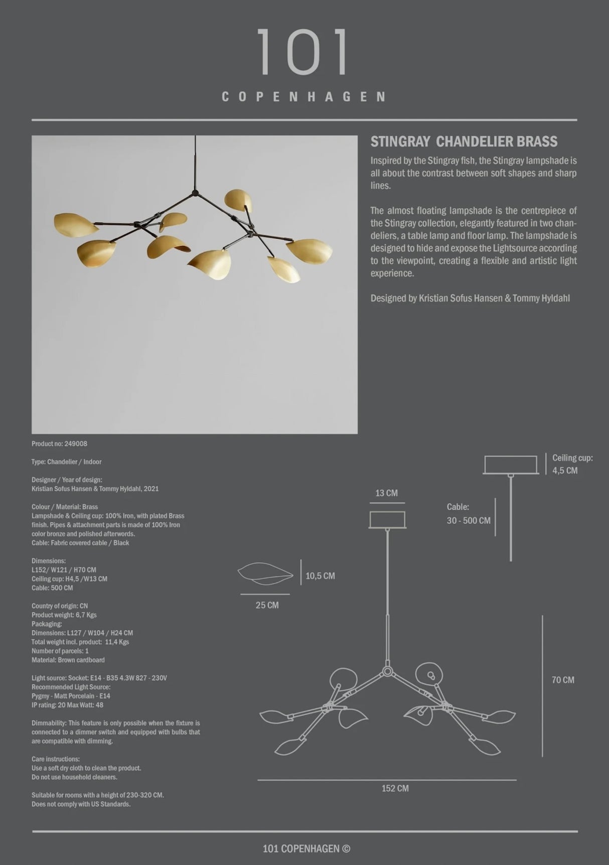 Stingray Chandelier - Brass (5m)