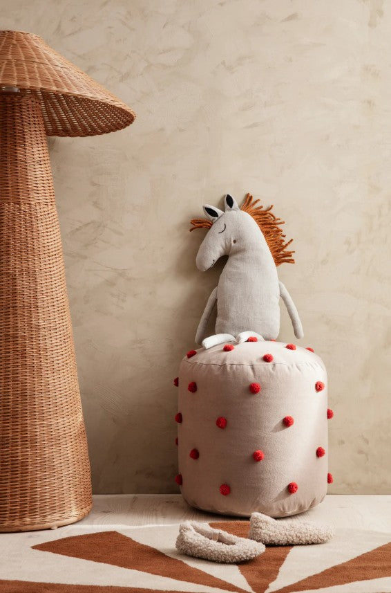 Dot Tufted Pouf Camel/Red