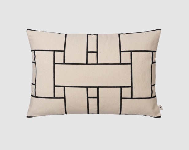 Lattice Offset Cushion - Rectangular Off-White/Black